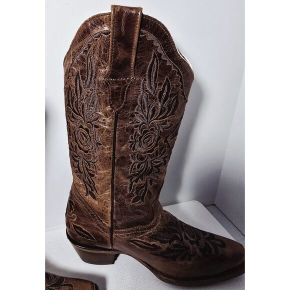 VTG EL DORADO Western Cowgirl BOOTS Leather Embroidered Brown Distressed 7.5 M - Picture 8 of 15